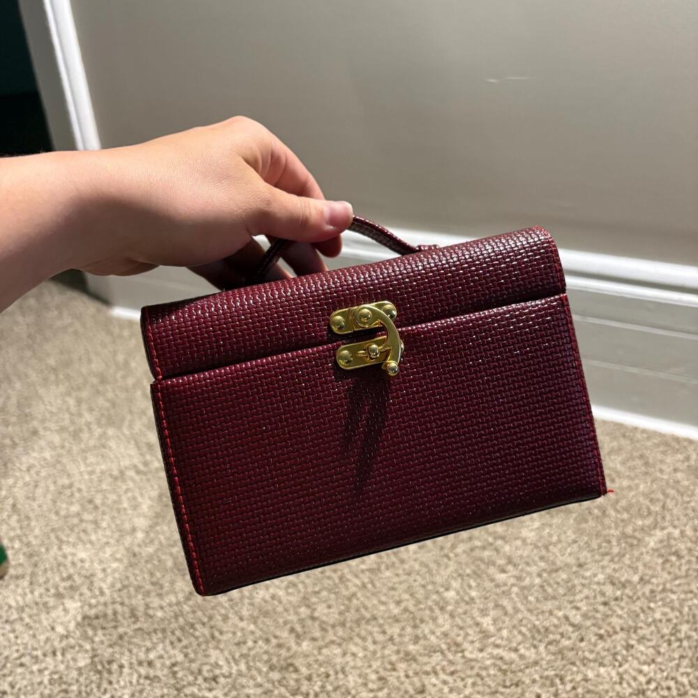 Maroon Clutch with Gold hardware Adorable Cube Box Style bag